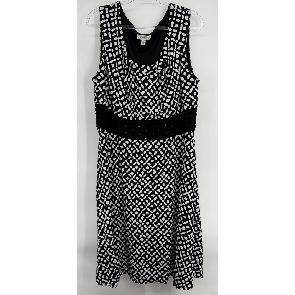 Dressbarn Womens Black White Geometric Beaded Empire Waist Midi Dress Sz 22